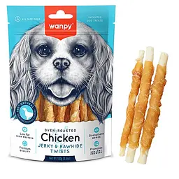 Wanpy Chicken Jerky & Rawhide Twists ВАНПІ ПАЛИЧКА З В’ЯЛЕНОЮ КУРКОЮ ласощі для собак, 100 г
