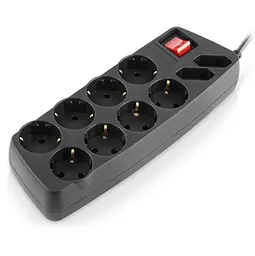 Мережевий фільтр Real-EL RS-10 Protect 10 розеток 1.8 м Black, 10А, до 2.3 кВт, виключатель, заземление (EL122300038)