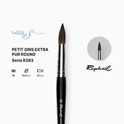 Пензель білка кругла Raphael Petit Gris Extra Pur, №16, професійний, коротка ручка - мініатюра 2