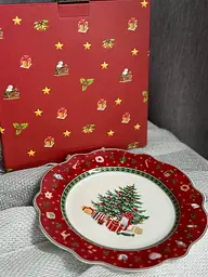 Тарілка десертна Christmas 21.5 см порцелянова новорічний принт Біло червоний - мініатюра 5