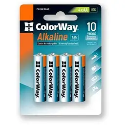 Батарейка AA (LR6), лужна, ColorWay Alkaline Power, 4 шт, 1.5V, Blister (CW-BALR06-4BL)