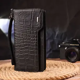 Якісне портмоне клатч із натуральної фактурної шкіри Canpellini 21543 чорне - мініатюра 8
