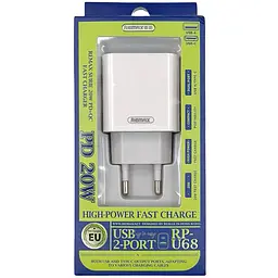 Швидкий зарядний пристрій 20W Remax RP-U68 1xType-C 1xUSB-A PD+QC Білий - мініатюра 2