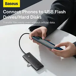 USB-Хаб Baseus Lite Series 4-Port Type-C HUB Adapter (Type-C to USB 3.0*4) 25cm Black (WKQX030301) - мініатюра 10