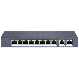 10-портовий некерований POE комутатор Hikvision DS-3E0310P-E/M(B), 8x(100Мбіт/с)PoE + 2x(1000Мбіт/с), 218×28×109 мм