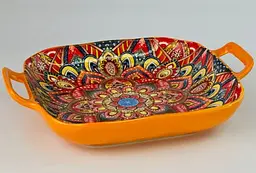 Салатник кераміка з ручками 23x18.5x4 см Мальований жовтий