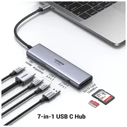 Концентратор Ugreen USB-C 7-in-1 2xUSB 3.0 + 2xUSB-C + HDMI 4K60Hz + SD/TF + PD 100W (45521) - мініатюра 3