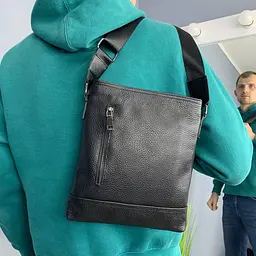 Сумка чоловіча шкіряна Handycover S106 чорна кроссбоді з кишенею - мініатюра 9