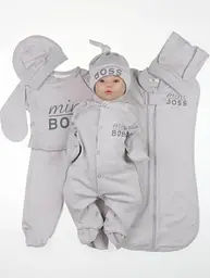Комплект одягу для новонародженого хлопчика 7 предметів + європелюшка Mini Boss розмір 56 см Lari Сірий - мініатюра 2
