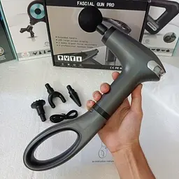 Ручний масажер пістолет, перкусійний масажер на сірому акумуляторі Fascial Gun HB-005 - мініатюра 3