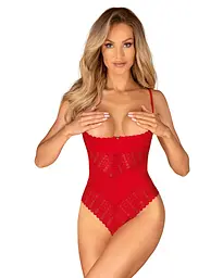 Боді з доступом Obsessive Ingridia crotchless teddy XL/2XL, червоне, відкриті груди - мініатюра 1