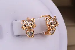 Сережки дитячі Xuping Jewelry кошенята з чорними вічками 10 мм золотисті - мініатюра 2