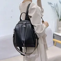 Рюкзак жіночий чорний шкіряний з ременем 35538 Tiding Bag - мініатюра 5