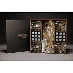 Подарунковий набір Whiskey Stones камені для віскі в дерев'яному пеналі №8 + декантер і 4 склянки Bohemia Quadro + щипці + мішечок - мініатюра 2