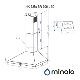 Витяжка купольна Minola HK 5214 BR 700 LED - мініатюра 13