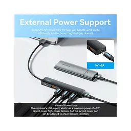 Концентратор Vention USB to 4xUSB 3.2 Gen2 + USB-C 10Gbps 0.15m black (CHOBB) - мініатюра 5