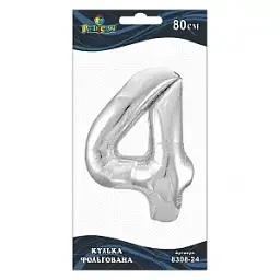 Кулька повітряна фольгована Цифра-4 80 см срібло 830824 Pelican