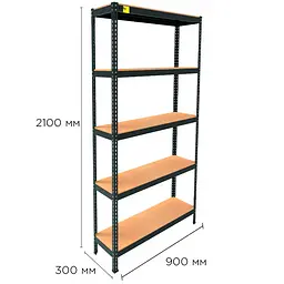 Металевий стелаж Emby Light Series (розмір 2100х900x300мм) 5 полиць ДСП до 100кг Чорний - мініатюра 2