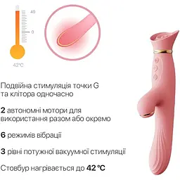 Вібратор з підігрівом та вакуумною стимуляцією клітора Zalo - ROSE Vibrator Strawberry Pink - мініатюра 4