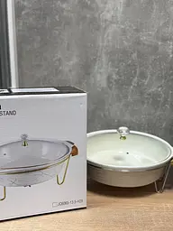 Керамічна кругла форма для запікання зі скляною кришкою та металевою підставкою сервірувальний для гарячих страв 2.8 л (3368) - мініатюра 6