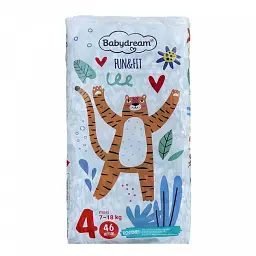 Підгузники Babydream FUN&FIT Розмір 4 maxi, Вага 7-18 кг, 46 шт
