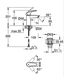 Змішувач для умивальника S-розміру Grohe Eurosmart 239222433 Чорний матовий - мініатюра 5