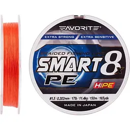 Шнур Favorite Smart PE 8x 150м #1.5/0.202 mm 17lb/11.4 kg Червоний (1013-1693.10.84)