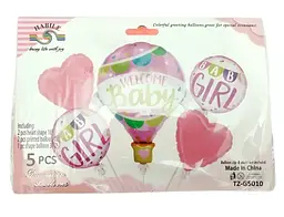 Набір фольгованих кульок "Welcome Baby Girl" 5 шт святкові декорації - мініатюра 2