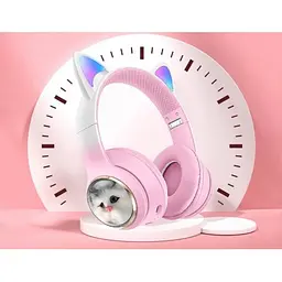 Акумуляторні бездротові Bluetooth навушники з вушками та мікрофоном AKZ-09 Рожеві - мініатюра 2