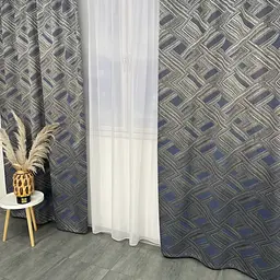 Жакардові штори "геометрія" сіро-графітового кольору 2шт. 150х270 з білим шифоновим тюлем 400х270, н ALBO pbe0052784 - мініатюра 9