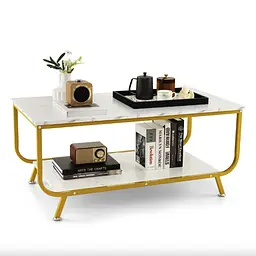 Журнальний стіл Costway Marble двоярусний білий - мініатюра 2