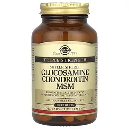 Глюкозамін хондроїтин МСМ, Glucosamine Chondroitin MSM, потрійна сила, 60 таблеток Solgar vit0002939