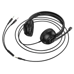 Дротові навушники Hoco Pure headphones W112, Omnidirectional microphone, 3.5mm, 2.8m, black - мініатюра 5
