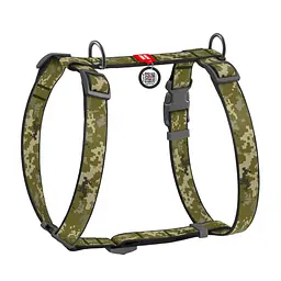 Шлея для собак Waudog Nylon, анатомічна, H-подібна, з QR паспортом, М, 40-70х50-80х2 см, Мілітарі