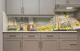 Кухонний фартух Сонячний Місто вінілова наклейка для кухні ПВХ Квіти Архітектура Жовтий Happy Pocket Z181369 - мініатюра 5