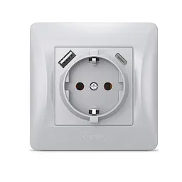 Розетка одинарна із заземленням з USB+USB-C срібний шовк VIDEX BINERA VIDEX (27864-000) - мініатюра 2