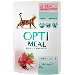 Вологий корм для котів Optimeal Adult Cats Veal шматочки з телятиною в журавлинному соусі 85 г
