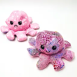 М'яка іграшка Восьминіг перевертень двосторонній веселий сумний Mood Octopus 16 см UKC рожевий перламутровий в горошок - мініатюра 1