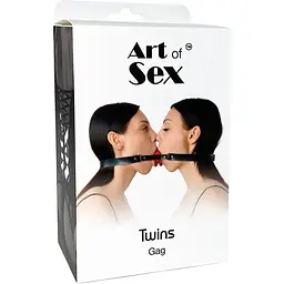Подвійний кляп Art of Sex - Twins, натуральна шкіра - мініатюра 4