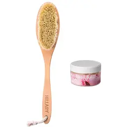 Щітка для сухого масажу сизалева Hillary + Скраб для тіла парфумований Perfumed Oil Scrub Flowers Hillary 200 г