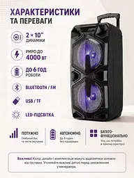 Портативна колонка валіза 2×10″ PMPO 4000 Вт з мікрофоном, пультом і LED чорна (49676161) - мініатюра 3