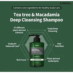 Шампунь для волосся Kundal Tea Tree & Macadamia Deep Cleansing Shampoo Baby Powder проти лупи з ароматом дитячої присипки натуральний 500 мл - мініатюра 4