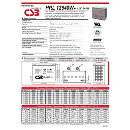 Акумуляторна батарея для ДБЖ CSB AGM VRLA 12 V / 130 А*ч (HRL12540W) - мініатюра 2