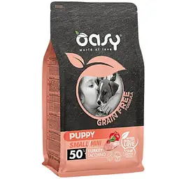 Беззерновий сухий корм Oasy Dog Grain Free Puppy Small/Mini для цуценят малих порід індичка з яблуком та журавлиною 800 г