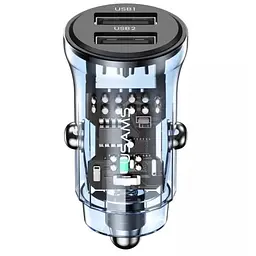 Автомобільний зарядний пристрій Usams 15W роз’єми USB та USB Синій (6958444901251)