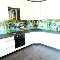Кухонний фартух Happy Pocket вініловий тропічний водоспад ПВХ наклейка для кухні блакитний 60х250 см Z180246 - мініатюра 4