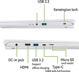 Ноутбук Acer 14.5 Nitro V 14 ANV14-62 WQXGA IPS/AMD R7-350/32GB/1TB/RTX 5060 8GB/Linux/White (NH.QW4EU.002) - мініатюра 9