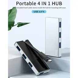 USB-адаптер Vokamo HT3, 4 в 1 HUB з вбудованим шнуром Type-C - мініатюра 10