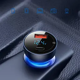 Автомобільний зарядний пристрій Baseus 65 W Dual Quick Charger з екраном type-c + usb - мініатюра 4