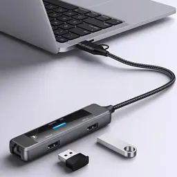 Концентратор XoKo USB-C 5-in-1 USB 3.0 + USB 2.0 + SD/TF + RJ45 100Mbps silver (XK-AC-350) - мініатюра 3